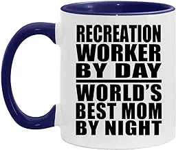 Designsify Recreation Worker by Day World's Best Mom by Night - 11oz Accent Coffee Mug Purple Ceramic Tea-Cup - for Father Dad from Daughter Son Wife Birthday Anniversary Valentine's Day Easter