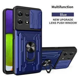 Redmi Note 13 Full Protection Case, Visa Card Slot, Ring & Slider Camera Cover - Blue