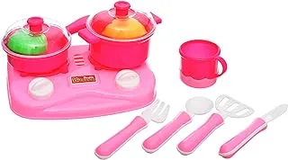 Plastic Dream Kitchen Toy With Gas Stove And Cooking Utensils For Girls Set Of 12 Pieces - Multi Color