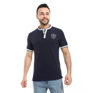 Caesar Embroidered Pique Polo Shirt With Classic Collar And Buttons