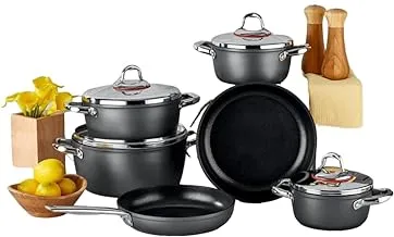 Saflon Round Trend Line Titanium Cookware Set 10-Pieces, Gray