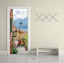 77x200cm 3D creative town street view refurbishment wooden door wall sticker bedroom door decoration mm