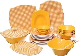 Pure 136373 Set Of 38 Pieces Of Melamine Checks Square Plates Elegant Design For Home And Restaurant - Yellow