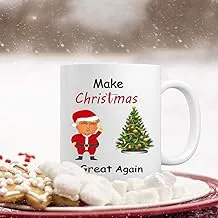 President Trump Santa Christmas Coffee Mug with Make Christmas Great Again and Xmas Tree Funny Christmas Festival Gifts for Dad Men Husband Ceramic Coffee Mug Cup 11 Ounce