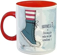 FurnishFantasy Happiness Ceramic Coffee Mug - Best Motivational Quote Gift Mug for Family and Friends - Color - Red (0915)