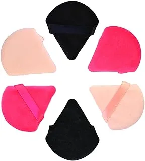 Triangle Powder Puff for Face, 6 Pieces Cotton Body Sponge Wedge Shape with Strap for Loose Powder, Soft, Reusable and Washable, Powder Puff for Under Eyes and Corners Used for Both Dry and Wet Makeup