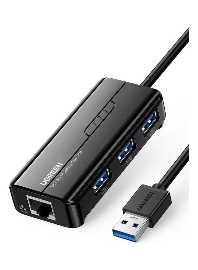 محول إيثرنت USB 3.0 Hub من Ugreen محول شبكة جيجابت RJ45 Lan متوافق مع جهاز MacBook Air iMac Pro Surface Pro Chromebook Switch Console أسود