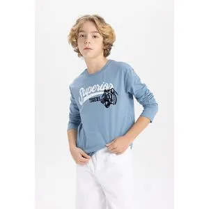 Defacto Boy Regular Fit Crew Neck Knitted Long Sleeve T-Shirt.