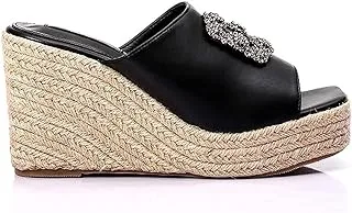 Dejavu upper strass leather straw slippers