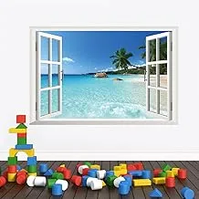 3D wall stickers fake Windows seaside scenery badgers remove wall stickers background wall decoration painting PVC waterproof