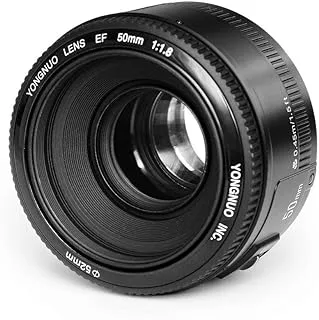 عدسة Yongnuo Yn50mm f/1.8 بفتحة كبيرة لكاميرا Canon Eos Rebel الرقمية، قماش Inseesi Clean (أسود)