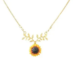 Fashion  Women Faux Pearl Sunflower Leaf Branch Twig-Golden