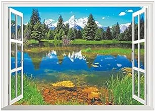 Wall Stickers 3d Fake Window Lake Forest TV Background Wall Decorative Wallpaper