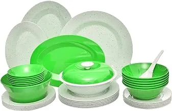 Pure Granite Mix Melamine Round Dinner 38 -Pieces Set, Green