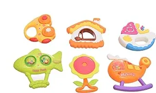 Plastic Rattles Set Enlighten IQ With Different Shapes And Amazing Design Add More Funny For Children Set Of 6 Pieces - Multi color