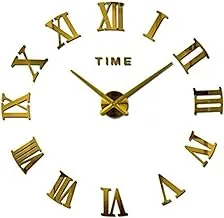 Large Diy Quartz 3d Wall Clock Acrylic Sticker Roman Number Wall Clock - Gold