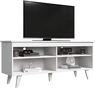 Madesa TV Stand Cabinet with 4 Shelves and Cable Management, TV Table Unit for TVs up to 55 Inches, Wooden, 58 H x 38 D x 136 L cm – White