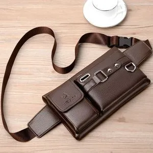 Fashion Men Waist Bag Sports Chest Bag Leather Crossbody Bag