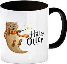 Harry Otter with Magic Wand Coffee Mug in Black a Colourful Mug for Magic Fans Motif Mug Ottler Coffee Cup Cute Children Magic Fantasy Magic Animal