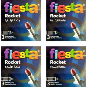 Fiesta Rocket Condoms - Ribbed, Dotted & Shaped - 4 Packs Of 3 Condoms