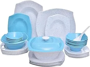 Pure Melamine Granite Mix Square Dinner 38-Pieces Set, Turquoise