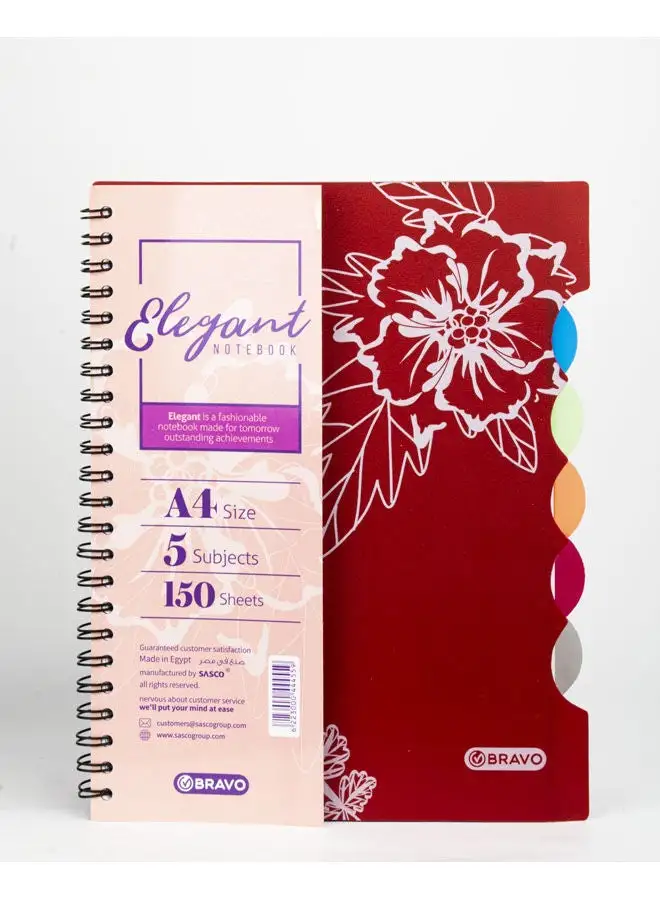 Bravo Bravo Elegant Spiral Notebook - 150 Sheets - A4 Size - Red