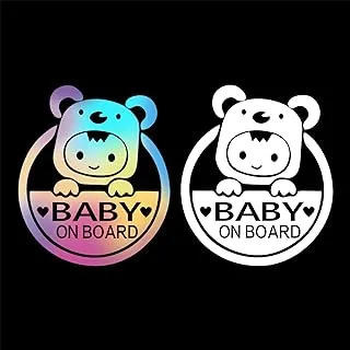 Baby on Board Sticker, Baby in Car Sticker Sign and Sticker, 2 Pieces Baby Car Sticker, Removable Safety Sticker, Notice Board, Cute Baby Window Car Sticker, on Board Sticker