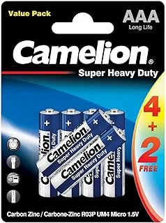 بطاريات Camelion AAA فائقة التحمل من الكربون والزنك - 4+2 عبوة مجانية