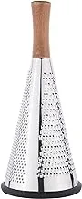 Stainless Steel Triple Grater for Vegetables and Cheese, Conical Grater with 3 Grating Wooden Handle and Non-Slip Rubber Base Multifunctional Grater