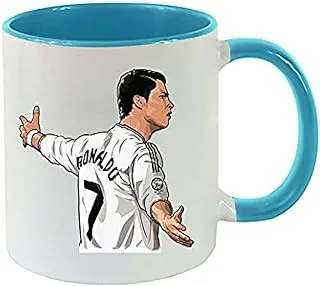 MEC Cristiano Ronaldo Coffee Mug with Light Blue Handle 11oz CR7 Tea Cup Gift For Him