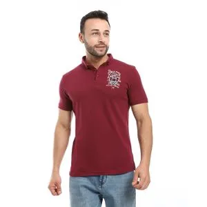 Caesar Embroidered Pique Polo Shirt With Classic Collar And Buttons