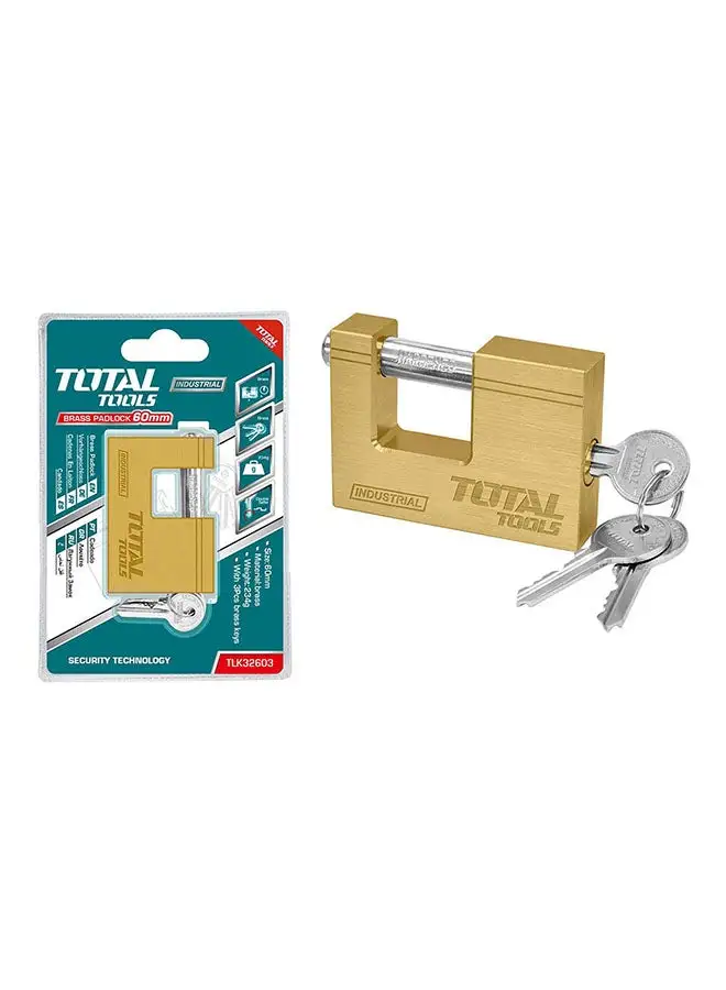 TOTAL Heavy Duty Brass Block Padlock Multicolour 60mm