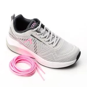 Activ Self Pattern Lace Up Sneakers - Light Grey & Pink