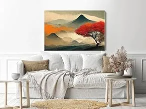 Autumn japanese landscape mountains redwood growing slope illustration 120x80