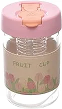 Generic Glass Medium Fruit Cup Cute Design With Plastic Cover And Small Plastic Straw For Kitchen - Multi Color