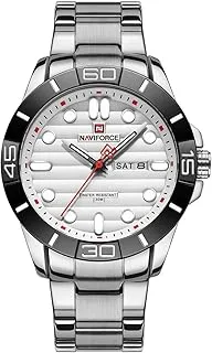 Original NF9198-S-W Naviforce Wrist Watch For Men For Dream NF9198 With White Dial Metal Belt with Silver Color