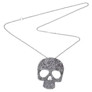 Punk Pendant Necklace Chain Link Antique Silver Black Skull