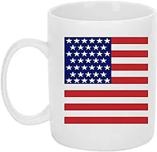 Gom 10 Vietnamese handmade porcelain coffee mug double side printed US flag, 11.83 oz White