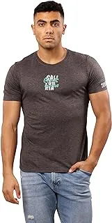 Ravin Round Neck Printed Heather Dark Grey Casual Tee