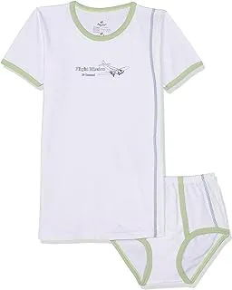 Papillon Cotton Set Of 2 Pieces Short Sleeve Undershirt&Brief Underwear Printed Plane For Boys-White&Green-8 Years