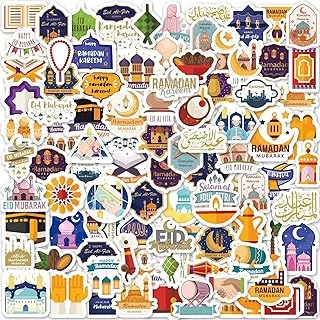 100 Pcs Ramadan and Eid Stickers, Ramadan Mubarak Eid Mubarak Stickers for Kids and Adult, Islamic Ramadan Karrem Stickers for Home Decorations Gift Bags Laptop Skateboard Water Bottles Scrapbook