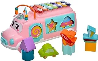 Plastic Large Music Bus With Xylophone And The Door Of The Bus Can Open To Add More Fun For Kids Set Of 5 Pieces - Multi Color