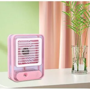 Fan USB Touch Rechargeable Acrylic- With 3 Speeds - LED Light- Water Spray- Pink