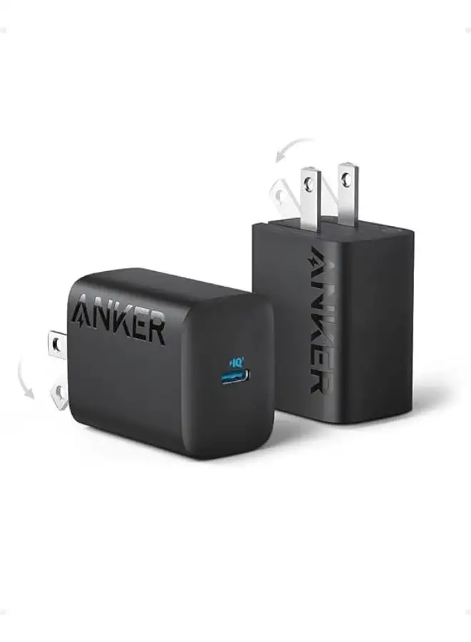 شاحن Anker Anker 30W USB-C، شاحن Anker 312 بتصميم مدمج وقابل للطي، شاحن سريع 30W لسلسلة iPhone 15/14/13/12، وSamsung S24 / S23، وMacBook Air، وPixelbook، وiPad Pro، وMor Black