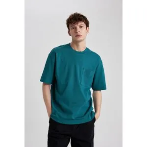 Defacto Man Oversize Fit Crew Neck Short Sleeve Knitted T-Shirt.