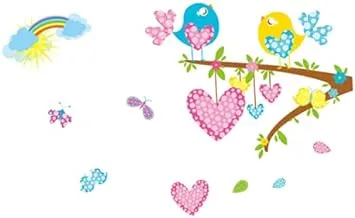 Tree Bird Cute Cartoon Removable Tree Cute Heart Wall Sticker Cozy Romantic Bedroom Living Room Kitchen Bathroom Removable Wall Sticker 50X70CM, 2724634416645