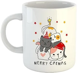 Happu® - Printed Ceramic Coffee Mug, Christmas Gifts, Cats Merry Xmas, Christmas Gift Items, Gift for Dad, Gift for Brother, Gift for Son, Christmas Gifts for Kids, Christmas Gift Hampers, 7770-WH