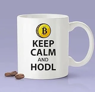 كوب RYN Keep Calm And HODL - كوب قهوة بسلسلة من البيتكوين - كوب تشفير - كوب بيتكوين مضحك - كوب حافظ على الهدوء وHODL