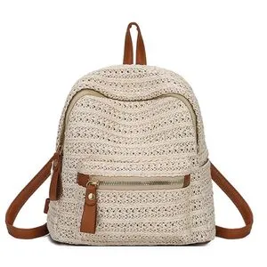 915 Generation Women Bucket String Beach Bags Knitting Straw Bag Beige