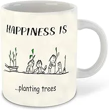 DecorVecor™ - Happiness is Planting Trees Printed White Inner Colour Ceramic Coffee Mug | Drink | Milk Cup - Best Gift | Happiness, (Design 4)